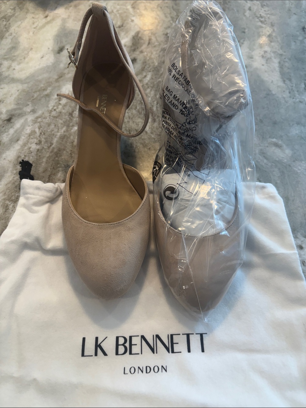 LK Bennett Beige Nude Suede Ankle-Strap Cork Wedges